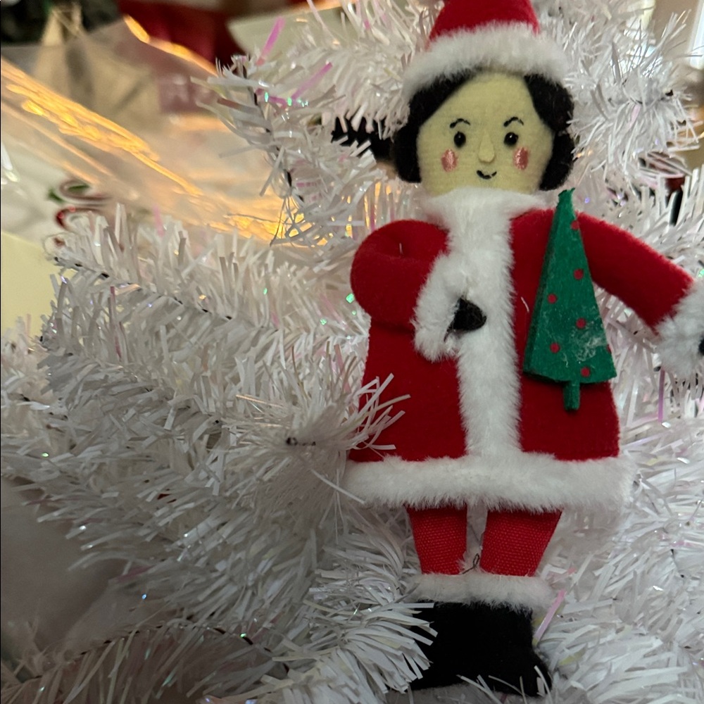 NWT Girl with tree Felt Santa Ornament 7” set of 3